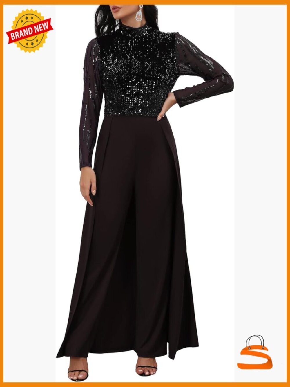Sequin Full Length High-Waist Jumpsuit Romper with Zipper